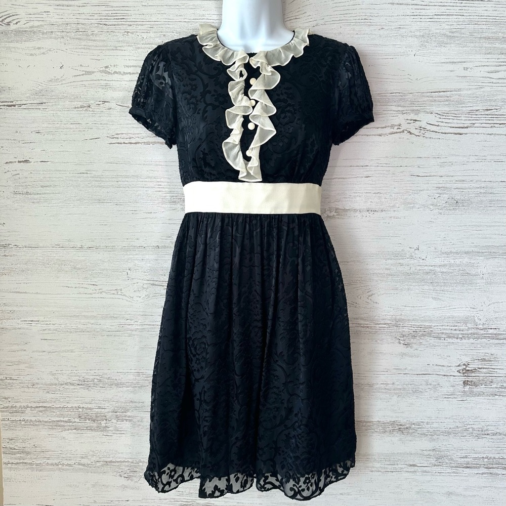 VINTAGE MILLY OF NEW YORK Silk Floral Ruffle Midi Dress 6 Modest Retro